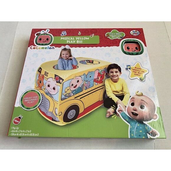 Cocomelon Musical Yellow School Bus Pop Up Tent Imaginary Play For Kids New - Picture 1 of 10